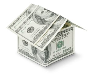 une maison faite d'argent sur fond blanc