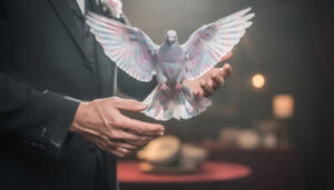 Colombe dans les mains du magicien